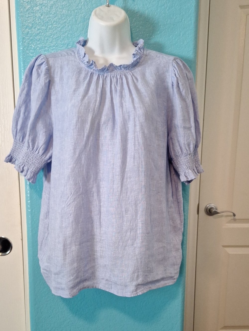 J. CREW- 100% LINEN Blouse Light Blue SZ M